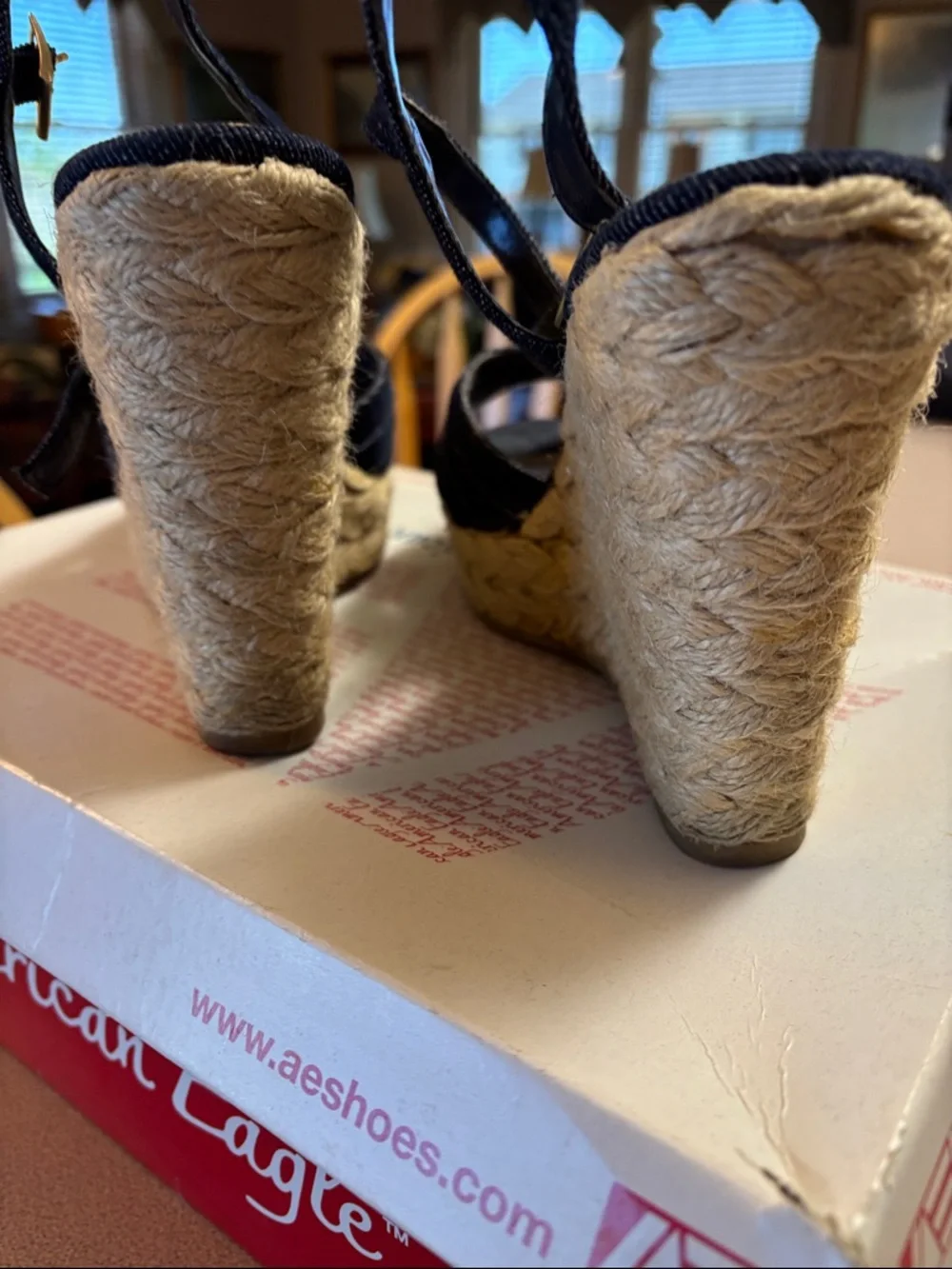 American Eagle Outfitters Dark Blue Denim Espadrille Wedge Sandals - Picture 2 of 7